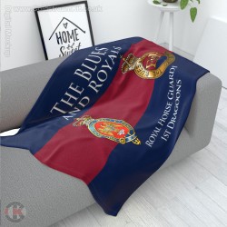 The Blues and Royals Large Blanket, Full Colour Print, Blue Red Blue Microfleece 175cm by 120cm