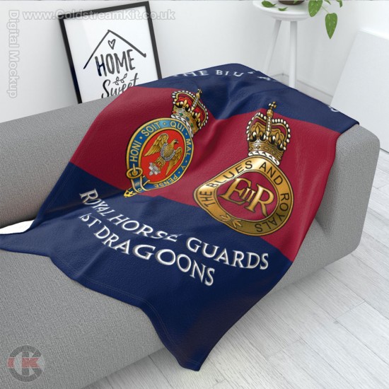 The Blues and Royals Large Blanket, Full Colour Print, Blue Red Blue Microfleece 175cm by 120cm