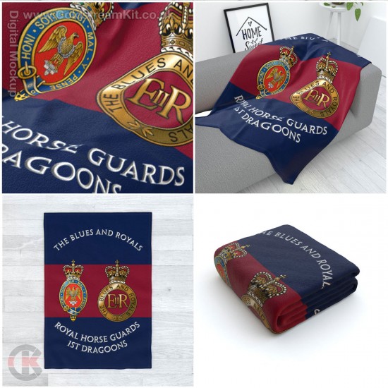 The Blues and Royals Large Blanket, Full Colour Print, Blue Red Blue Microfleece 175cm by 120cm