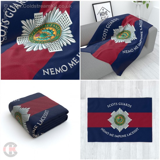 Scots Guards Large Blanket, Full Colour Print, Blue Red Blue Microfleece 175cm by 120cm