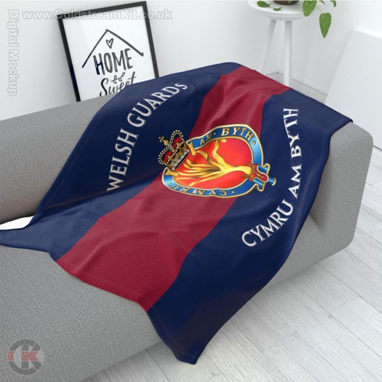 Welsh Guards Large Blanket, Full Colour Print, Blue Red Blue Microfleece 175cm by 120cm