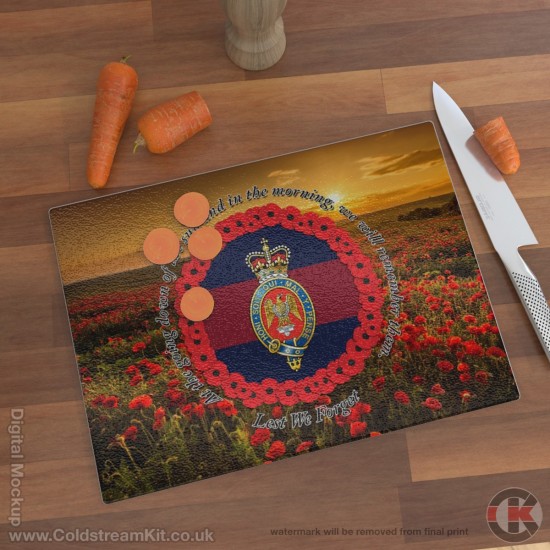 Blues and Royals 'Lest We Forget' Glass Chopping Board (3 sizes), Poppies Design