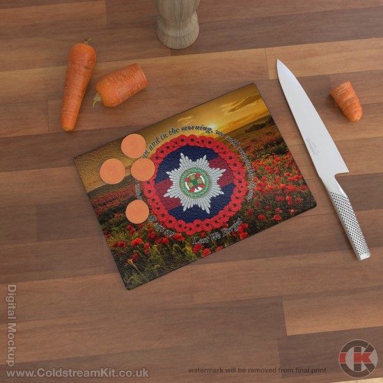 Irish Guards 'Lest We Forget' Glass Chopping Board (3 sizes), Poppies Design