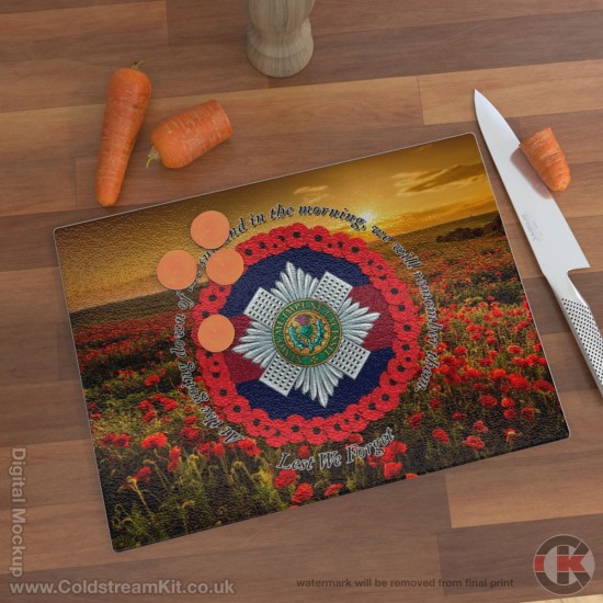 Scots Guards 'Lest We Forget' Glass Chopping Board (3 sizes), Poppies Design