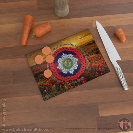 Scots Guards 'Lest We Forget' Glass Chopping Board (3 sizes), Poppies Design