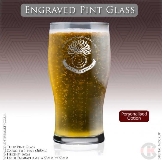 Grenadier Guards (Grenade) Engraved Pint Glass (Personalised Option)