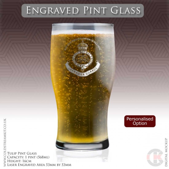 Grenadier Guards (Kings's Cypher) Engraved Pint Glass (Personalised Option)