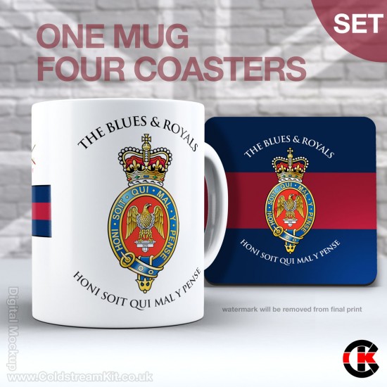 Blues and Royals Mug and Coaster Set (four hardwood coasters)