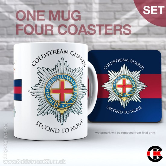 Coldstream Guards Mug and Coaster Set (four hardwood coasters)