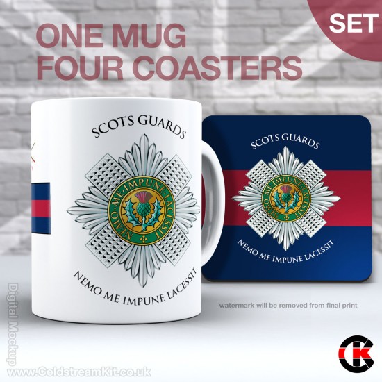 Scots Guards Mug and Coaster Set (four hardwood coasters)