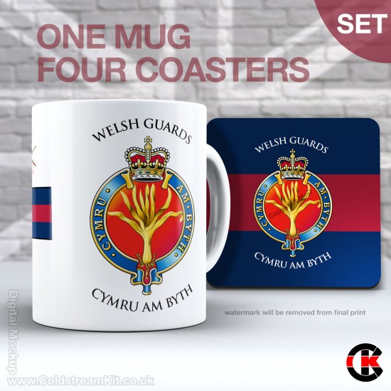 Welsh Guards Mug and Coaster Set (four hardwood coasters)