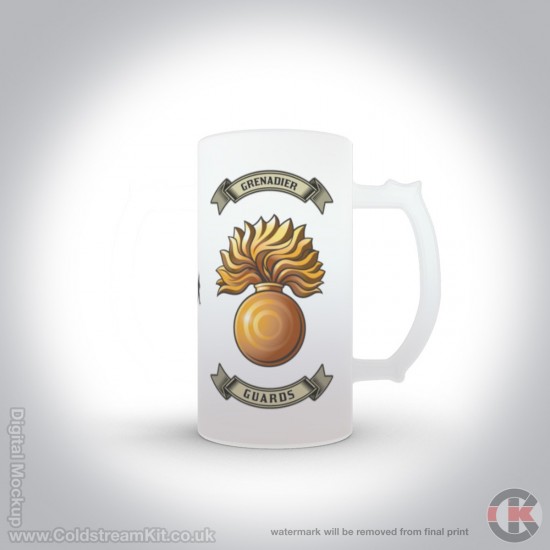 Grenadier Guards 16oz Frosted Beer Stein, with Grenade (Military Insignia)