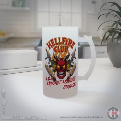 Hellfire Club, AKA Bayonet Assault Course, Stranger Things Parody, 16oz Frosted Beer Stein