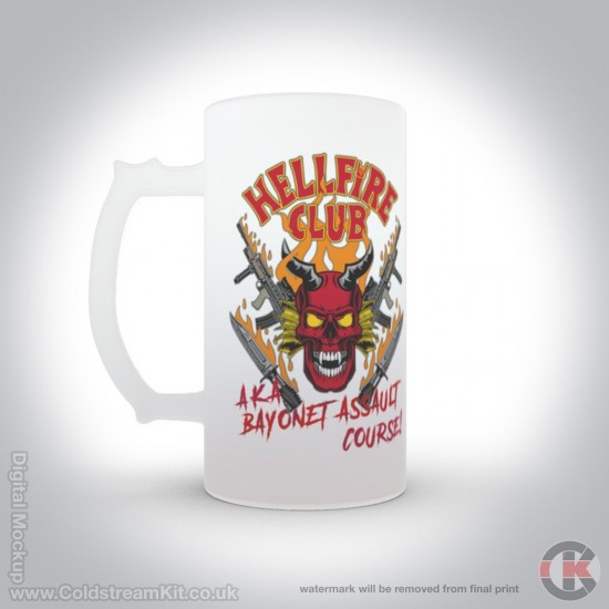 Hellfire Club, AKA Bayonet Assault Course, Stranger Things Parody, 16oz Frosted Beer Stein