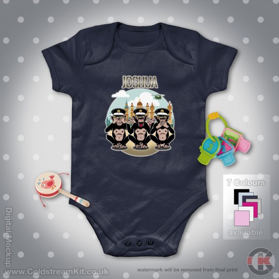 Coldstream Guards Personalised Baby Grow - Short Sleeve Baby Bodysuit, 3 Wise Monkeys Design
