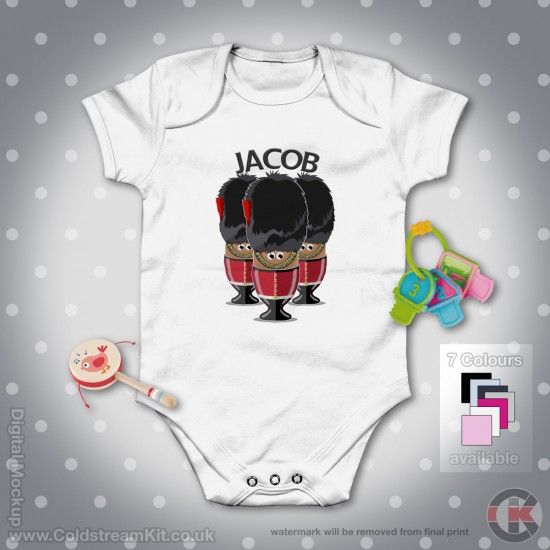 Coldstream Guards Personalised Baby Grow - Short Sleeve Baby Bodysuit, Egg Soldiers Design