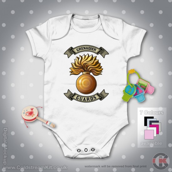 Grenadier Guards Baby Grow - Short Sleeve Baby Bodysuit, Grenadier Guards Grenade Design