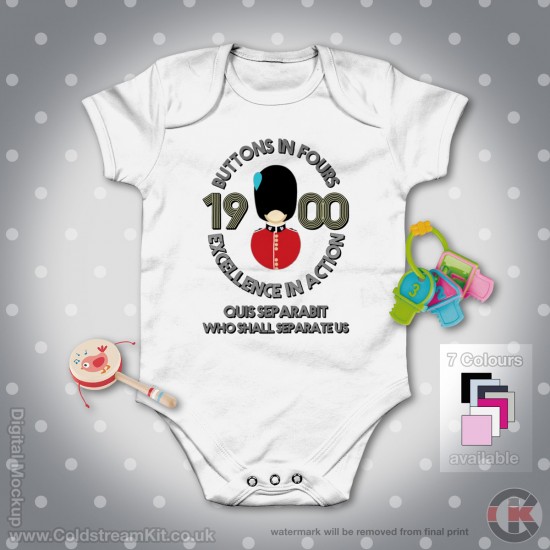 Irish Guards Baby Grow - Short Sleeve Baby Bodysuit, Buttons in Fours Design