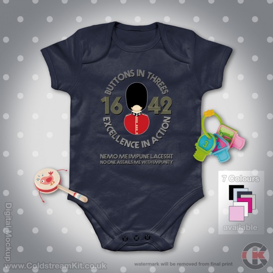 Scots Guards Baby Grow - Short Sleeve Baby Bodysuit, Buttons in Threes Design