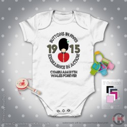 Welsh Guards Baby Grow - Short Sleeve Baby Bodysuit, Buttons in Fives Design Welsh Guards Baby Grow - Short Sleeve Baby Bodysuit, Buttons in Fives Design
