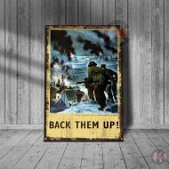World War Propaganda Vintage Metal Print 007, Back Them Up (Commando), Propaganda Print World War Propaganda Vintage Metal Print 007, Back Them Up (Commando), Propaganda Print