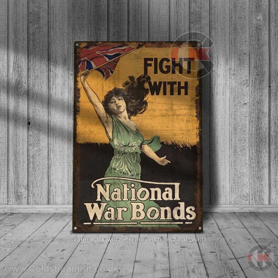 World War Propaganda Vintage Metal Print 009, Fight With National War Bonds, Propaganda Print