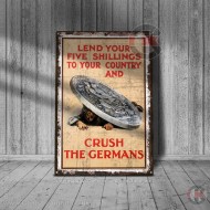 World War Propaganda Vintage Metal Print 013, Lend Your Five Shillings, Propaganda Print World War Propaganda Vintage Metal Print 013, Lend Your Five Shillings, Propaganda Print