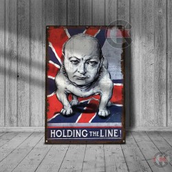 World War Propaganda Vintage Metal Print 014, Holding The Line - Churchill, Propaganda Print
