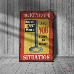 World War Propaganda Vintage Metal Print 019, The Key to the Situation, Propaganda Print