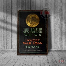 World War Propaganda Vintage Metal Print 021, The British Sovereign Will Win, Propaganda Print