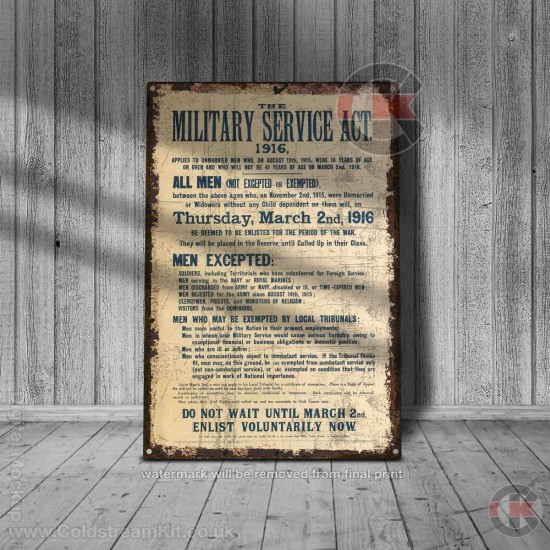 World War Propaganda Vintage Metal Print 029, The Military Service Act 1916, Propaganda Print