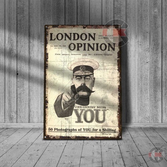 World War Propaganda Vintage Metal Print 031, Your Country Needs You - London Opinion 1914, Propaganda Print