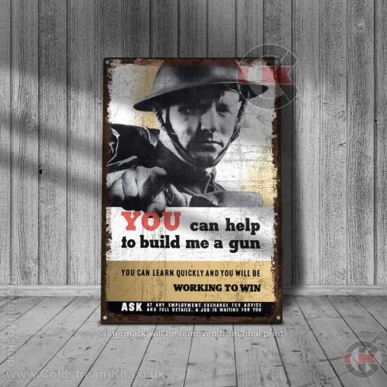 World War Propaganda Vintage Metal Print 041, You Can Help To Build Me A Gun, Propaganda Print
