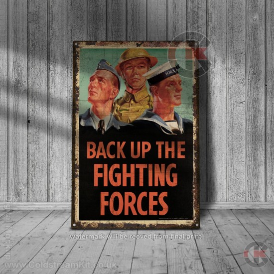 World War Propaganda Vintage Metal Print 047, Back Up The Fighting Forces, Propaganda Print