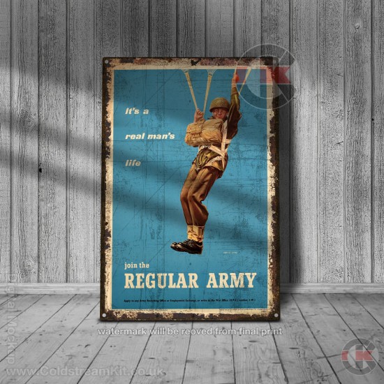 World War Propaganda Vintage Metal Print 050, Its a Real Mans Life in the Regular Army, Propaganda Print