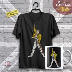 Multi-Package (save over £5) Queen, Freddie Mercury, Calligram (Mug & T-Shirt Package) 20% off!