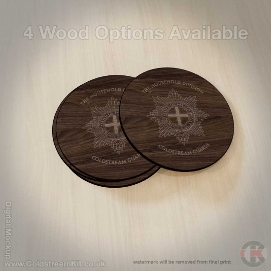 Coldstream Guards Hardwood Coasters, Square or Round, 4 Wood Effects Available