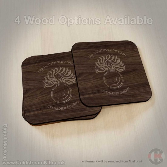 Grenadier Guards (Grenade) Hardwood Coasters, Square or Round, 4 Wood Effects Available
