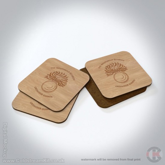 Grenadier Guards (Grenade) Hardwood Coasters, Square or Round, 4 Wood Effects Available