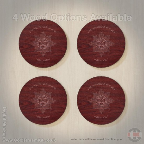 Irish Guards Hardwood Coasters, Square or Round, 4 Wood Effects Available