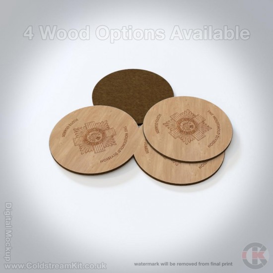Scots Guards Hardwood Coasters, Square or Round, 4 Wood Effects Available