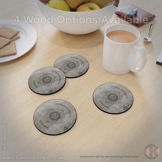 Scots Guards Hardwood Coasters, Square or Round, 4 Wood Effects Available
