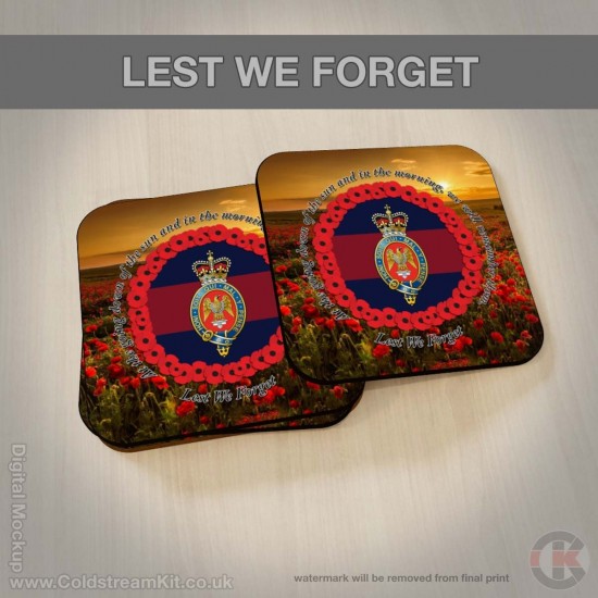 Blues & Royals 'Lest We Forget' Hardwood Coasters, Square or Round, Poppies Design