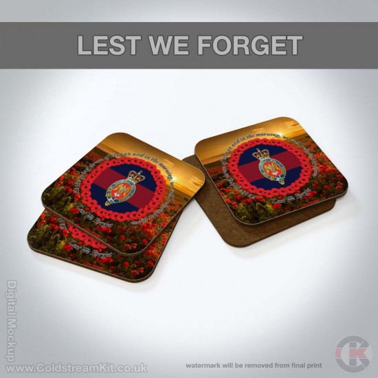 Blues & Royals 'Lest We Forget' Hardwood Coasters, Square or Round, Poppies Design