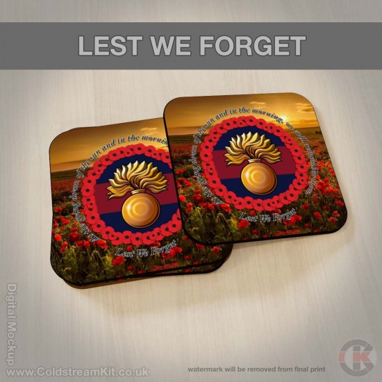 Grenadier Guards (Grenade) 'Lest We Forget' Hardwood Coasters, Square or Round, Poppies Design