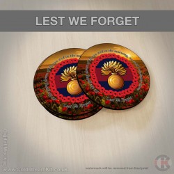 Grenadier Guards (Grenade) 'Lest We Forget' Hardwood Coasters, Square or Round, Poppies Design Grenadier Guards (Grenade) 'Lest We Forget' Hardwood Coasters, Square or Round, Poppies Design