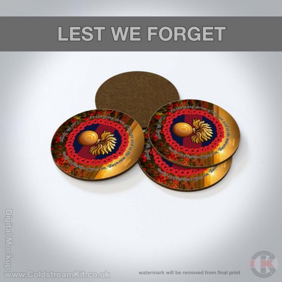 Grenadier Guards (Grenade) 'Lest We Forget' Hardwood Coasters, Square or Round, Poppies Design
