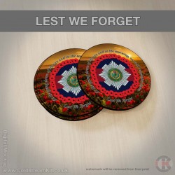 Scots Guards 'Lest We Forget' Hardwood Coasters, Square or Round, Poppies Design Scots Guards 'Lest We Forget' Hardwood Coasters, Square or Round, Poppies Design