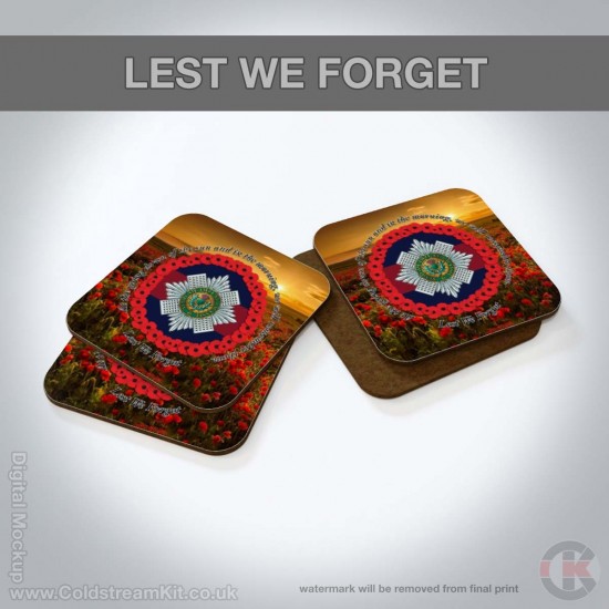Scots Guards 'Lest We Forget' Hardwood Coasters, Square or Round, Poppies Design