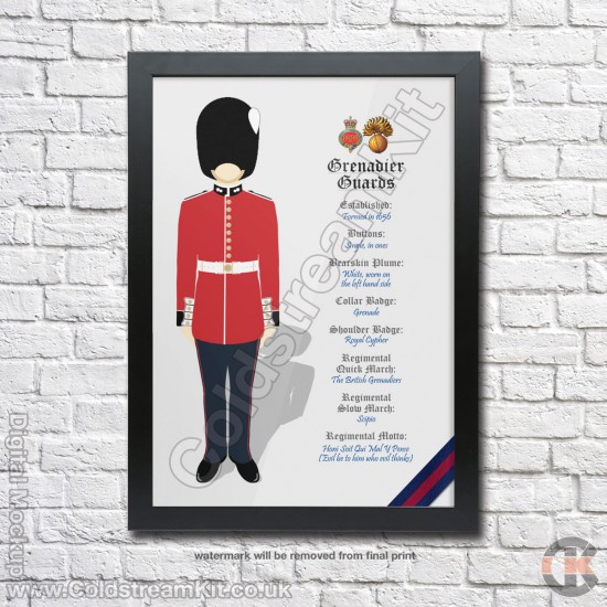 Poster Print, Grenadier Guards Regimental Information, A4, A3, A2 Framed or Unframed